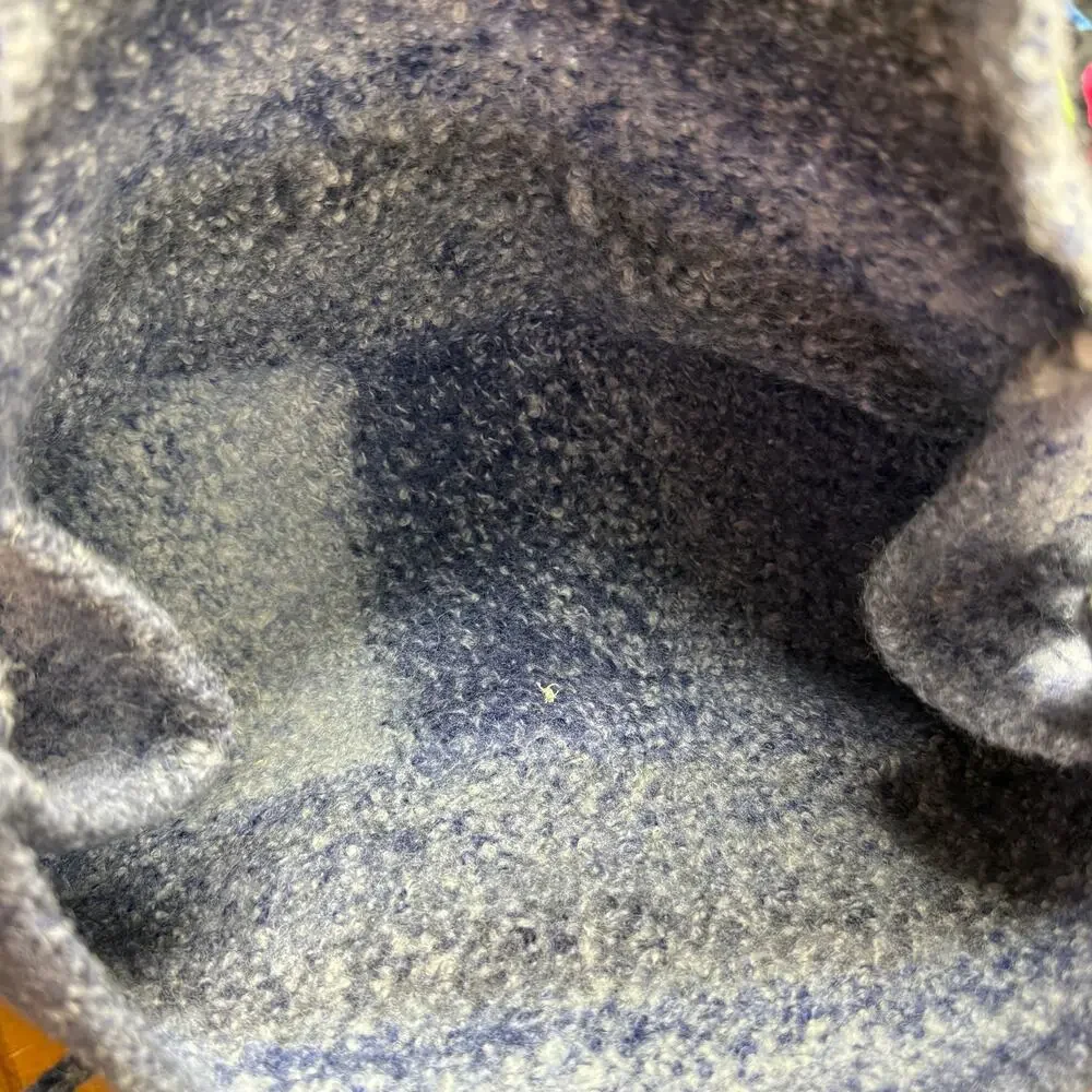 New Hand Woven Knit Shoulder Bag Variegated Blue Felted Wool Fold Over Button